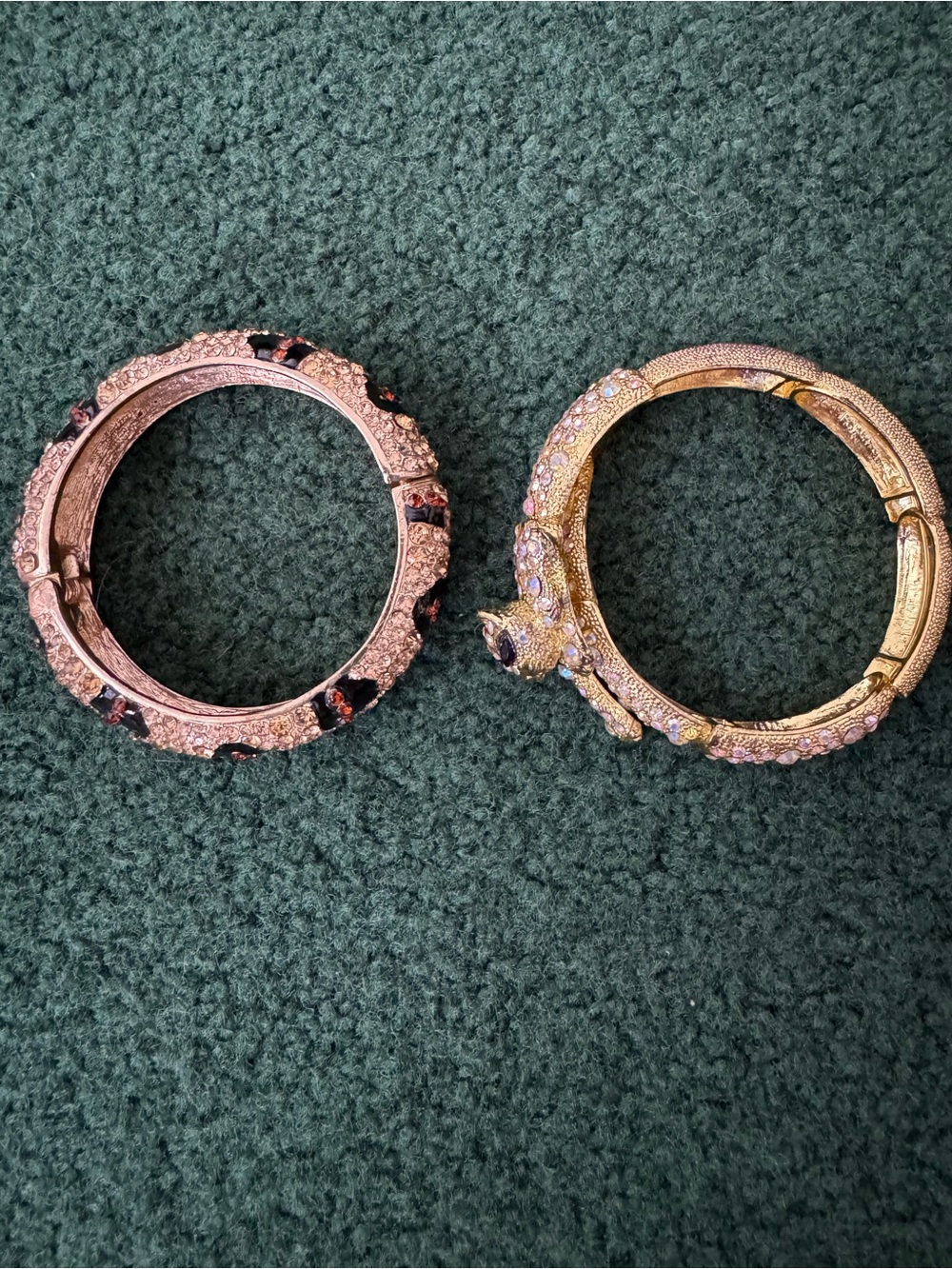 Rhinestone Panther Hinged Bangle Bracelets - Gold & Rose Gold